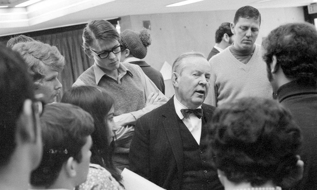 picture of Lester B Pearson visits UTSC in the 1970,s.