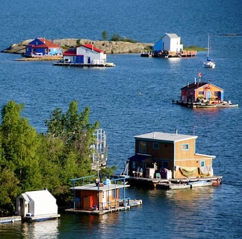 view of houseboats