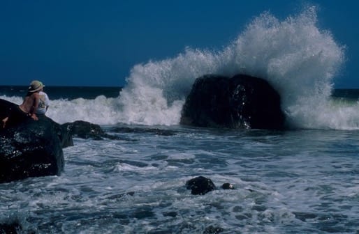 water hitting the rocks