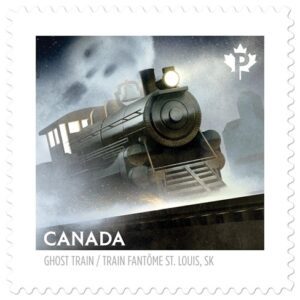 Picture of ghost train on Canadian stamp