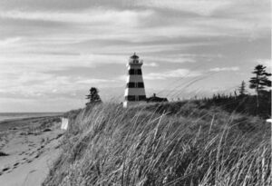 black and white picture of West Point Lighthouse